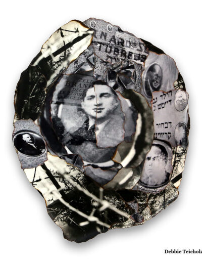 The Photo Collage memorializes anonymous French gravestone portraits from the Holocaust era.